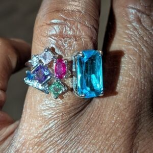 Elegant Multicolor Gemstone Silvery Ring